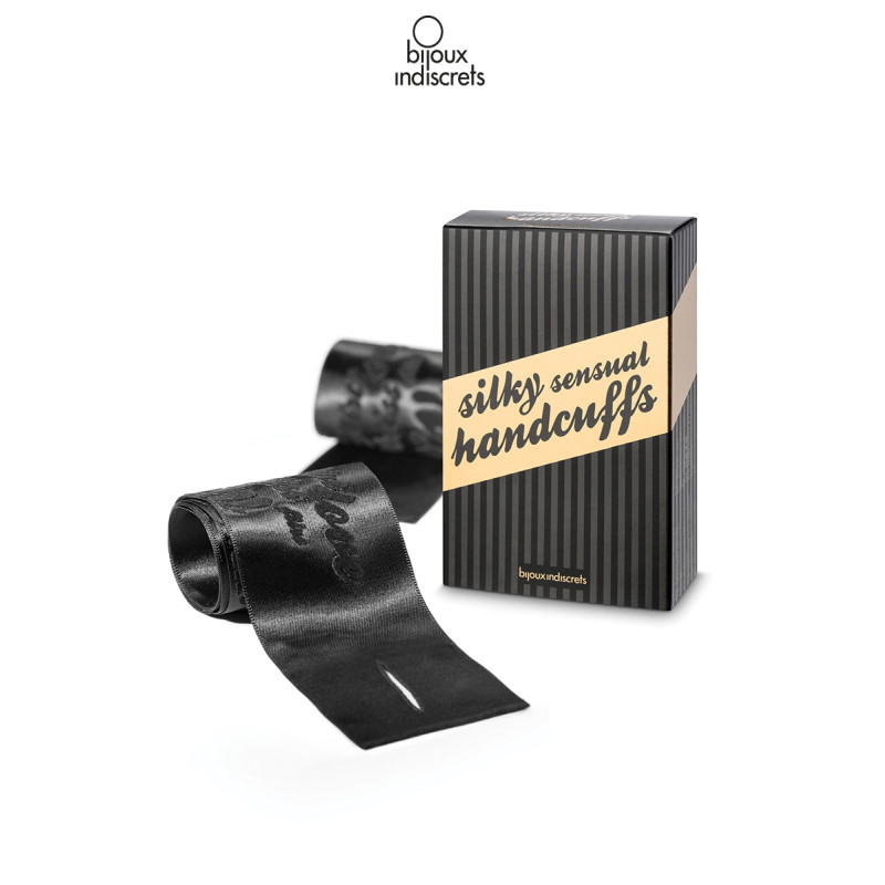 menottes ruban satinées noires avec flocage velours