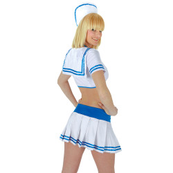 Déguisement marin femme 5 pièces chemise blanche jupe courte pin-up marine