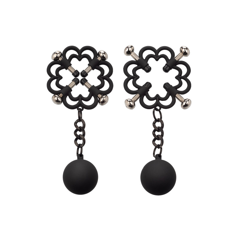 Pinces tétons lestées Calexotics 56g métal BDSM réglable 4 points