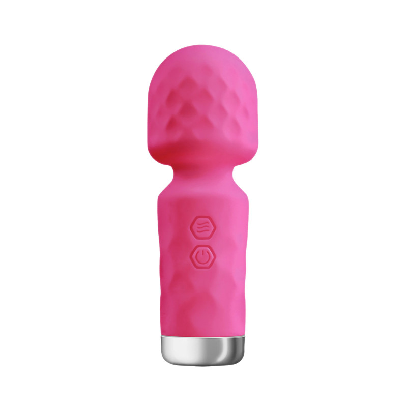 Mini vibromasseur King Wand rose silicone 15cm tête 42mm puissant