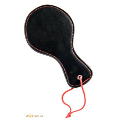 mini paddle cuir noir SM avec couture rouge et lacet poignée