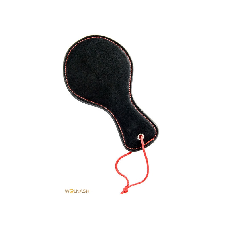 mini paddle cuir noir SM avec couture rouge et lacet poignée