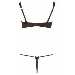 Ensemble sexy noir string ouvert et seins nus pour charme et tentation