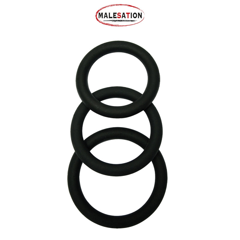 Set 3 CockRings Malesation silicone noir extensible