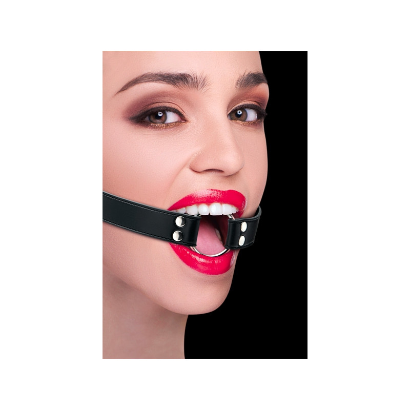 Bâillon bdsm ring gag anneau métal sangles cuir ajustable