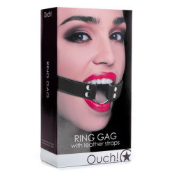Ring gag bâillon bdsm ajustable avec anneau métal et sangles cuir