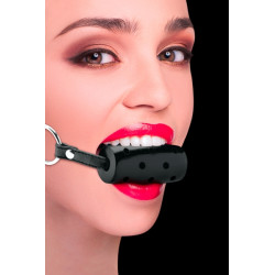 Cylinder gag bâillon bdsm avec mors en abs et sangles cuir