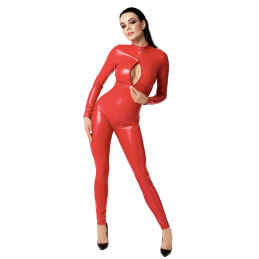 Combinaison Orgia F353 wetlook rouge moulante au zip triple tirette suggestif