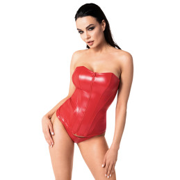 Corset rouge Mysteria F355 wetlook mat zippé frontal au style audacieux sculptant