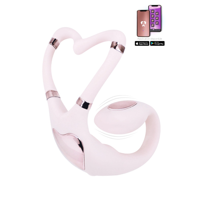 Double stimulateur connecté Venus silicone rose ergonomique pour stimulation duo