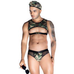 Tenue militaire sexy 4 pièces débardeur slip camouflage béret lunettes soleil