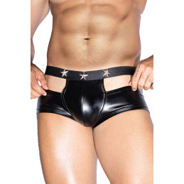 Boxer sexy noir avec ouvertures wetlook étoiles argentées accès facile