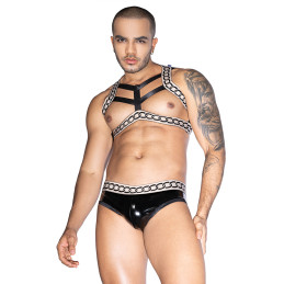 Ensemble sexy deux pièces noir blanc homme crop top shorty clubbing contrasté