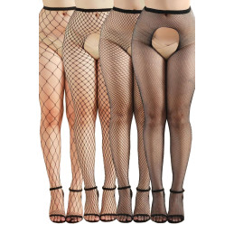 Pack 4 collants ouverts résille noir mailles variées homme sexy club