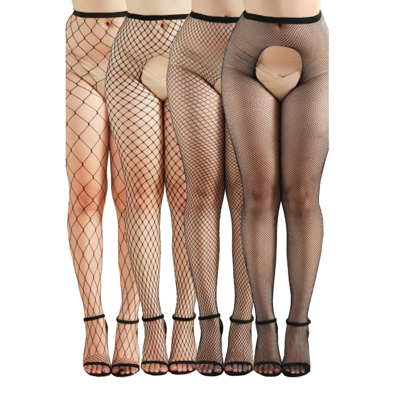 Pack 4 collants ouverts résille noir mailles variées homme sexy club