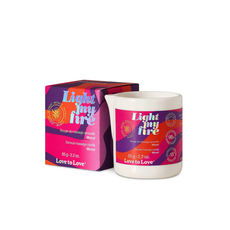 Bougie de massage Monoï fondant en huile chaude nourrissante exotique.