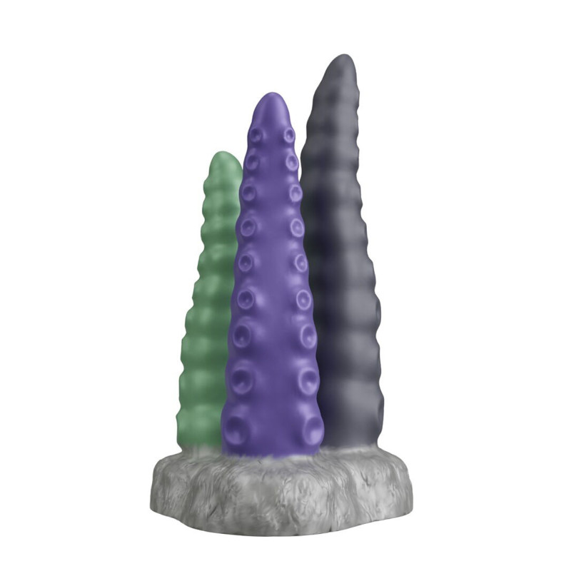 Gode Triple Tentacle 3 godemichés silicone liquide 22 cm ventouse.