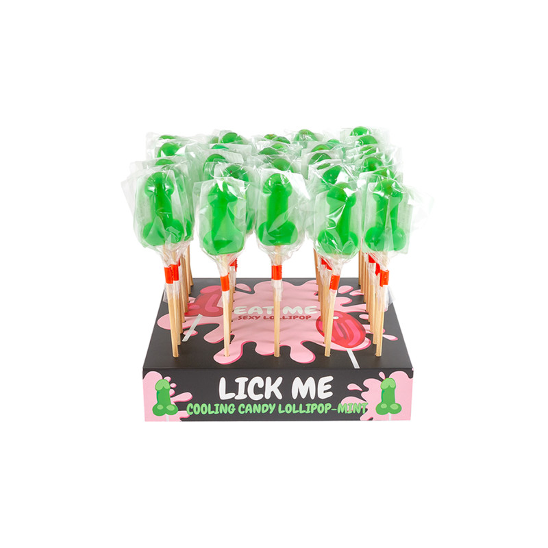 Présentoir de 40 sucettes pénis à la menthe avec effet rafraîchissant festif