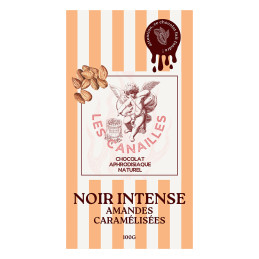Chocolat noir amandes caramélisées Tablette 100g pour un mélange intense de cacao et de croquant