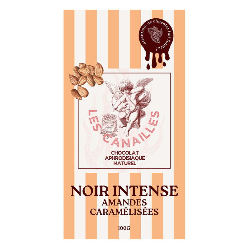 Chocolat noir amandes caramélisées Tablette 100g pour un mélange intense de cacao et de croquant
