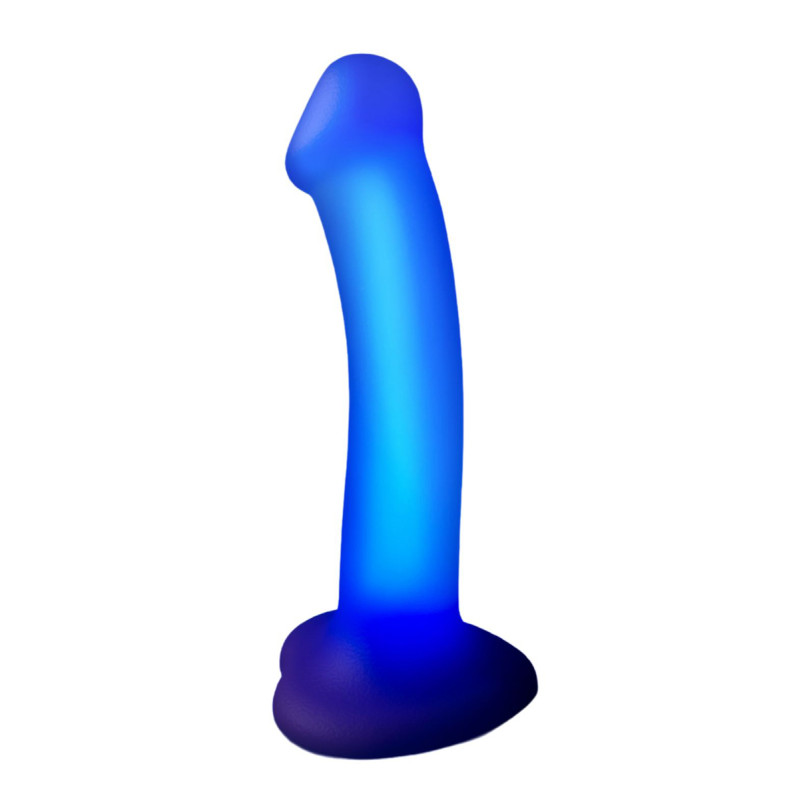 Dildo lumineux violet avec 6 modes LED pour jeux érotiques dans le noir