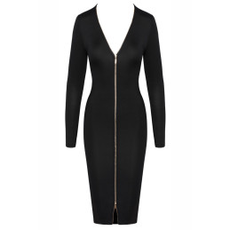 Robe noire midi à manches longues tenue habillée pour mariages, cocktails et événements élégants