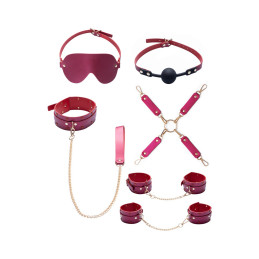 Ensemble 7 pièces Fetish SM rose lingerie bondage rose avec anneaux et accessoires de contrainte assortis