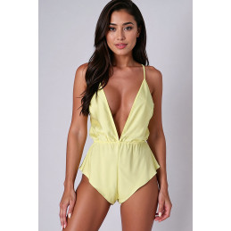 Body jaune Sensie body satin jaune avec bustier décolleté plongeant et bas remontant sur les hanches