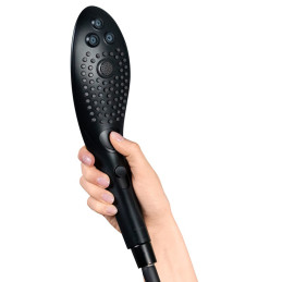 Pommeau de douche 2‑en‑1 noir pensé pour intégrer plaisir, hygiène et détente dans la routine de douche