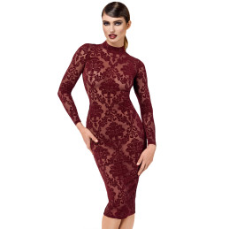 Robe fourreau en tulle floqué Kink Royal F384 au col montant chic