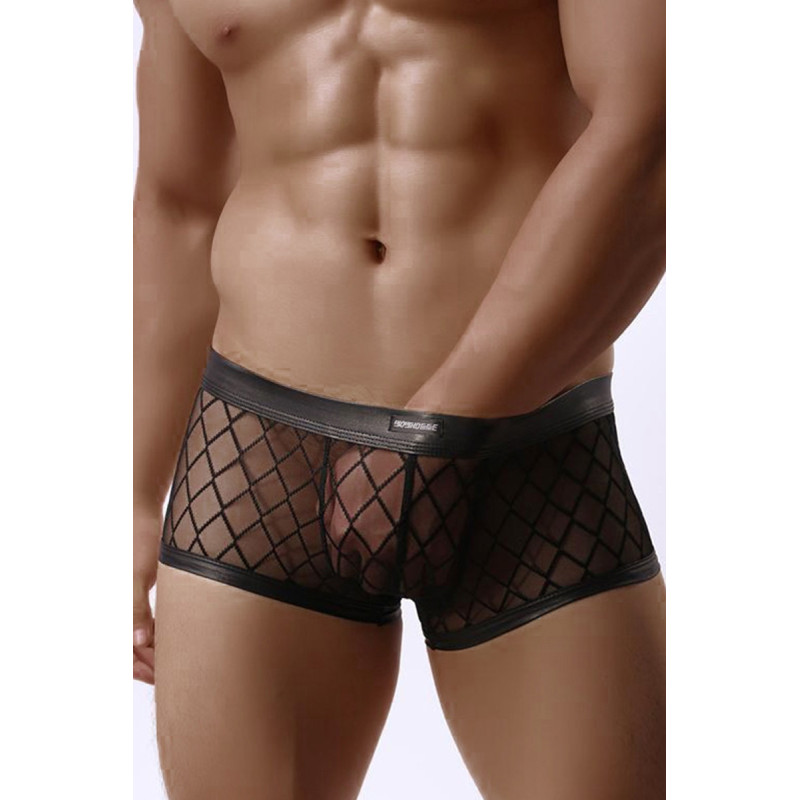 boxer sexy paris hollywood, maille fine transparente avec bandes élastiques wetlook pour un look audacieux et sexy.
