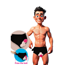 Slip avec pénis en peluche mobile : gag érectile pneumatique pour soirées folles et humour coquin inoubliable.