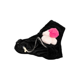 Slip avec pénis en peluche mobile unisexe noir anime fêtes avec pénis gonflable blanc rose très voyante.