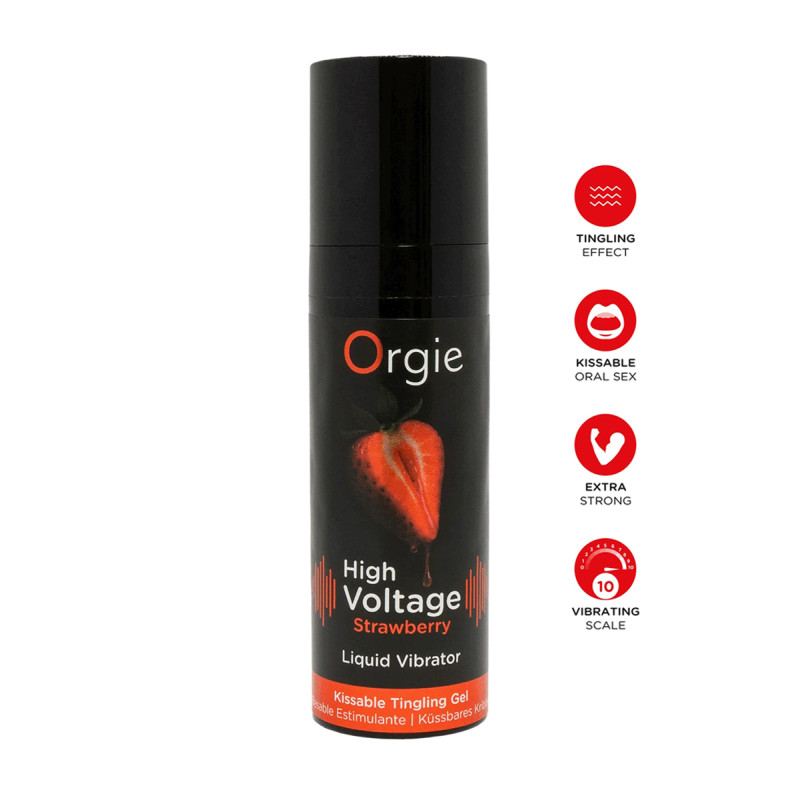 Gel d'excitation High Voltage Liquid Vibrator Fraise : vibrations puissantes niveau 10 pour extase immédiate.
