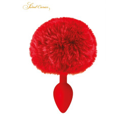 plug anal queue de lapin rouge avec pompon en fourrure