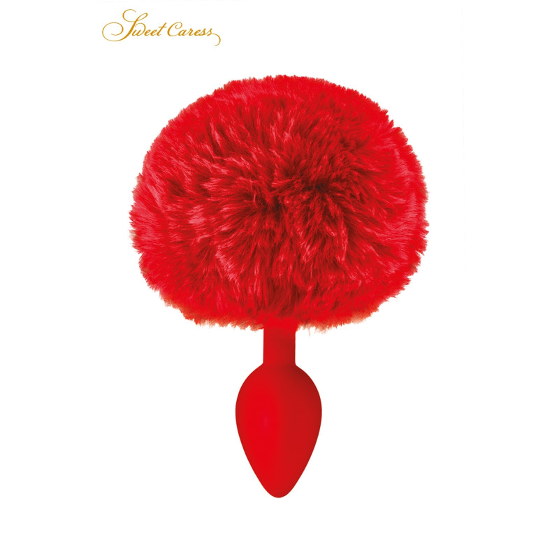 plug anal queue de lapin rouge avec pompon en fourrure