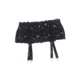 Porte‑jarretelles dentelle large Noir en gros plan, détail de la dentelle ajourée et des larges bandes élastiques