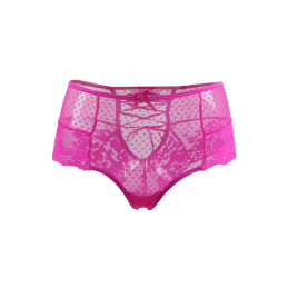 Tanga lacé dentelle taille haute Rose en gros plan, détail du laçage arrière et du gousset coton