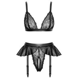Soutien-gorge et slip fendu à jarretelles noir – Cottelli LINGERIE créant une allure féminine et sauvage