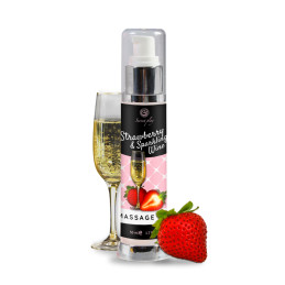 Huile de massage fraise et vin pétillant Secret Play pour sensations fruitées
