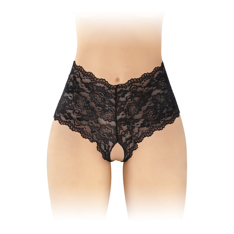Boxer Julia noir, dentelle fine et laçage dos.