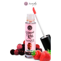 Flacon de gloss vibrant Secret Play parfum fraise bonbon, design élégant.