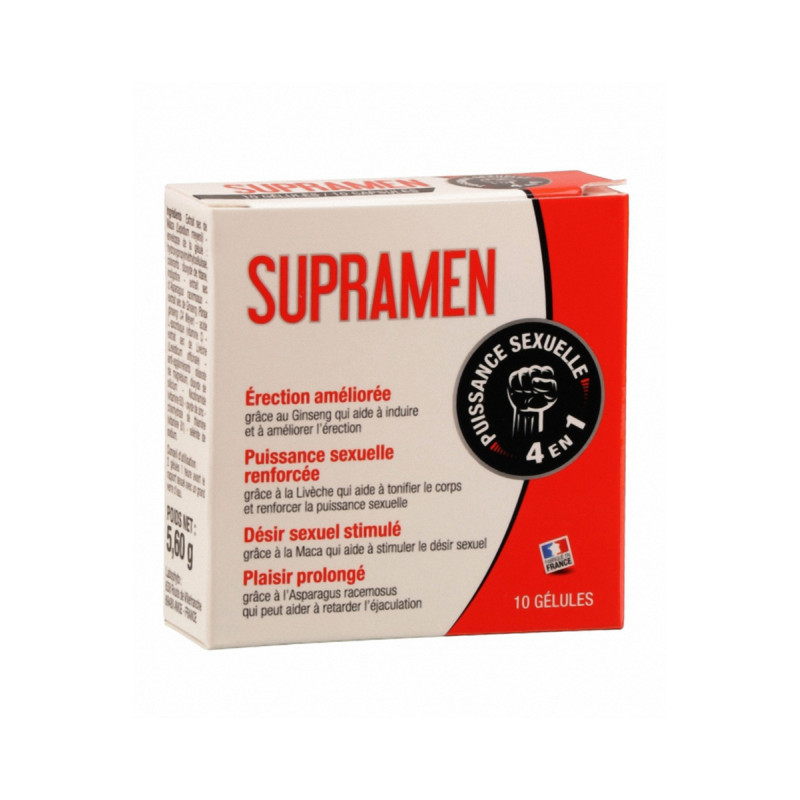 Supramen 10 gélules Aphrodisiaque la formule pour atteindre l'apogée de la virilité masculine.