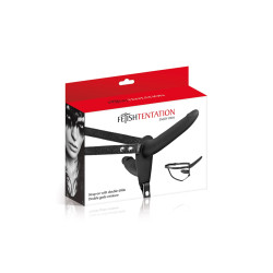 Double gode ceinture noir Conçu pour sublimer les unions passionnées et les partages.