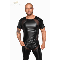 T-shirt wetlook et filet H056 Powerwetlook noir et filet 3D transparent.