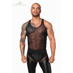Débardeur filet 3D H057 Filet 3D doux, transparent, et bordures wetlook soignées.