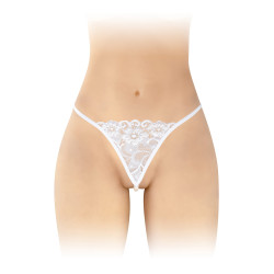 String Venusina blanc, résille transparente et perles nacrées