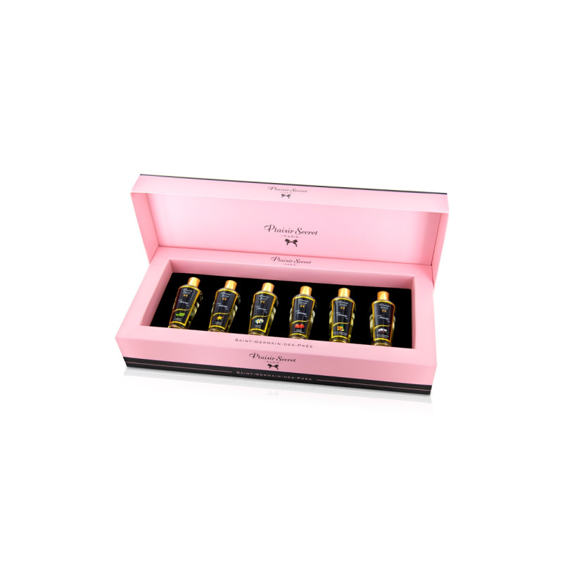 Coffret 6 huiles de massage sèches avec flacons variés