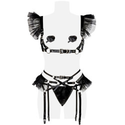 Ensemble burlesque 4 pièces six jarretelles sophistiquées pour un style SM chic et élégant