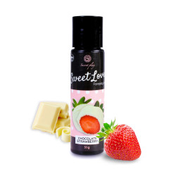Lubrifiant comestible fraise chocolat blanc 60 ml, ambiance douce et fruitée crémeuse et appétissante